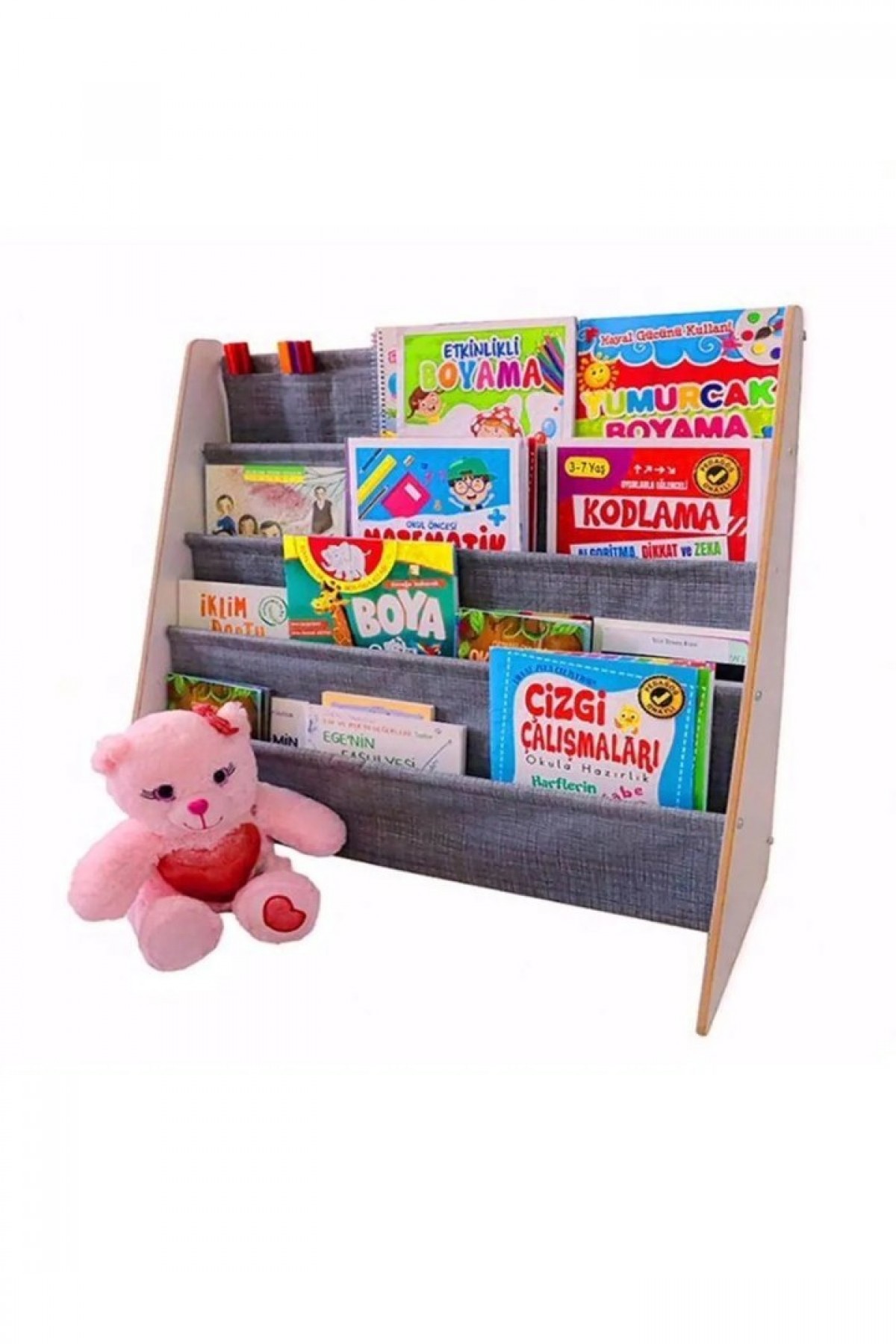 Montessori Ana Sınıfı Kreş Okul Çocuk Odası Kitaplığı Ahşap Kumaş Kitaplık Yıkanabilir Kumaş Gri Montessori Ana Sınıfı Kreş Okul Çocuk Odası Kitaplığı Ahşap Kumaş Kitaplık Yıkanabilir Kumaş Gri