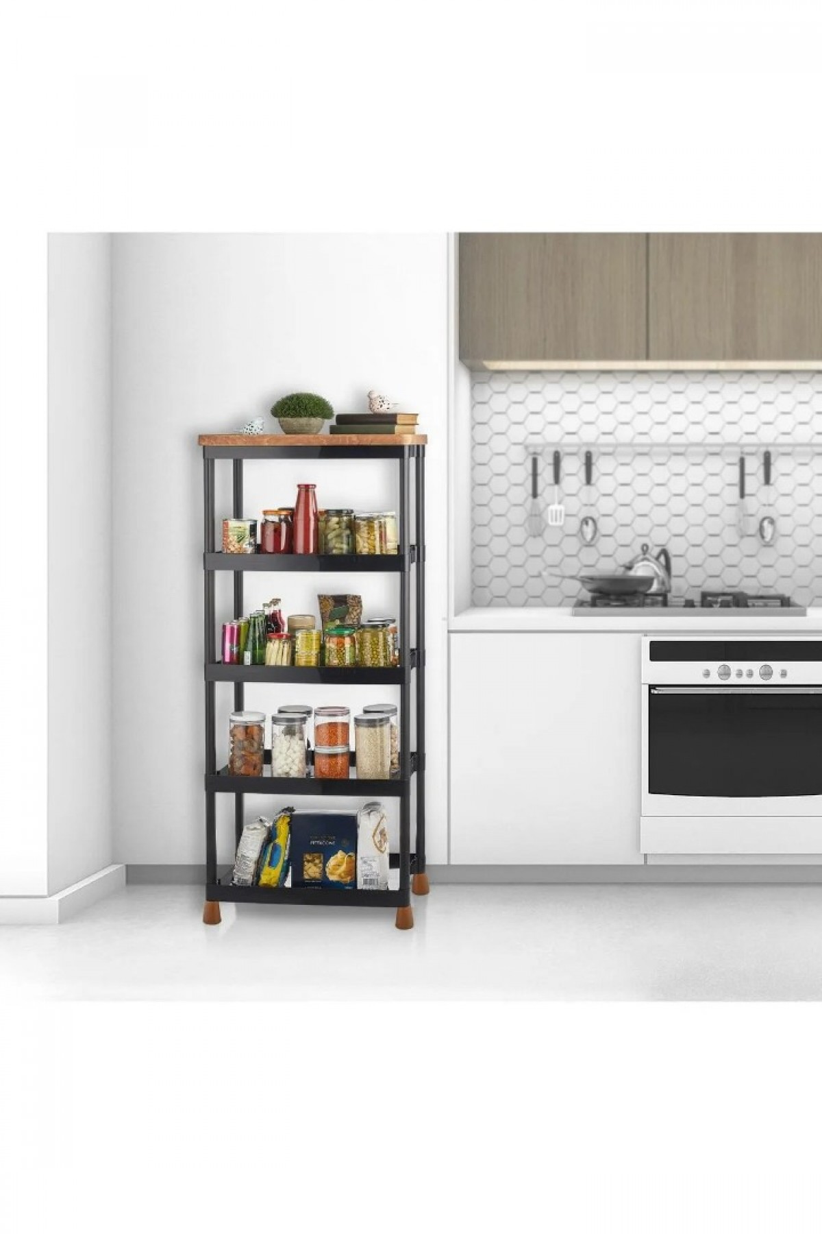 5 Katlı Plastik Çok Amaçlı Banyo & Balkon & Mutfak Düzenleyici Organizer Dolabı Rafı Siyah