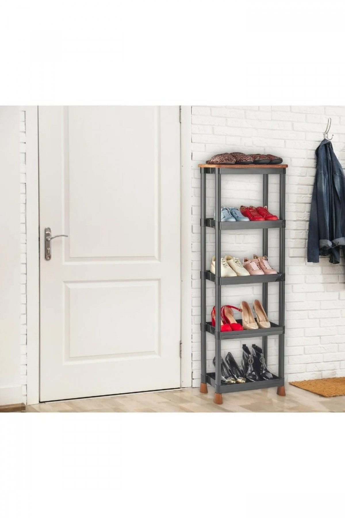 5 Katlı Plastik Çok Amaçlı Banyo & Balkon & Mutfak Düzenleyici Organizer Dolabı Rafı Siyah