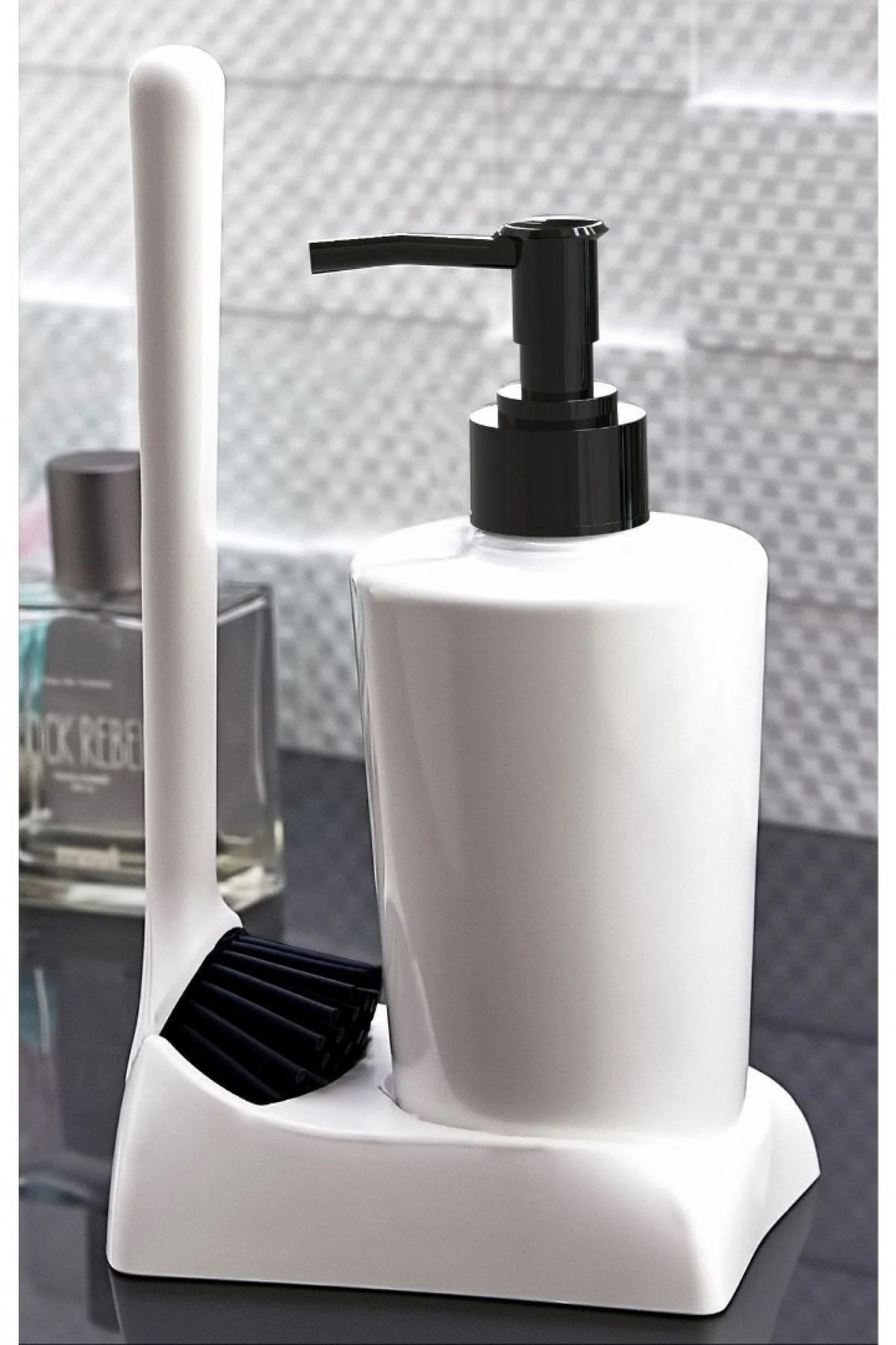 Armona Silikon Fırçalı Mutfak Banyo Sıvı Sabunluk Süngerlik Seti