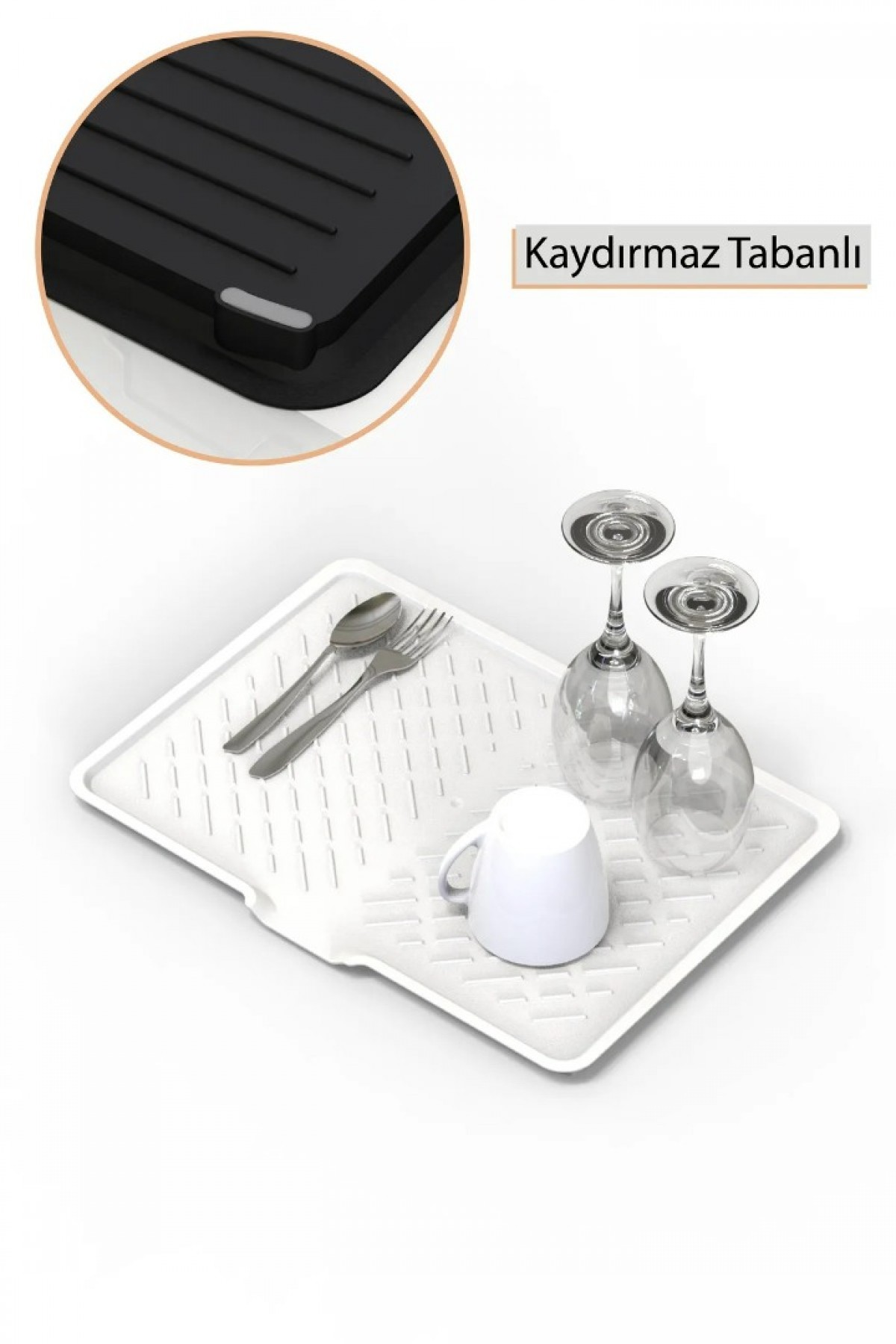 Kaydırmaz Tabanlı Mutfak Tezgah Üstü Bulaşık Kurutmalık Asılabilir Beyaz
