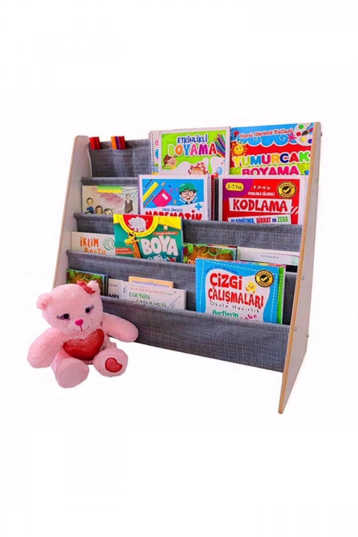 Montessori Çocuk Odası Ahşap Kitaplık Antrasit Montessori Çocuk Odası Ahşap Kitaplık Antrasit