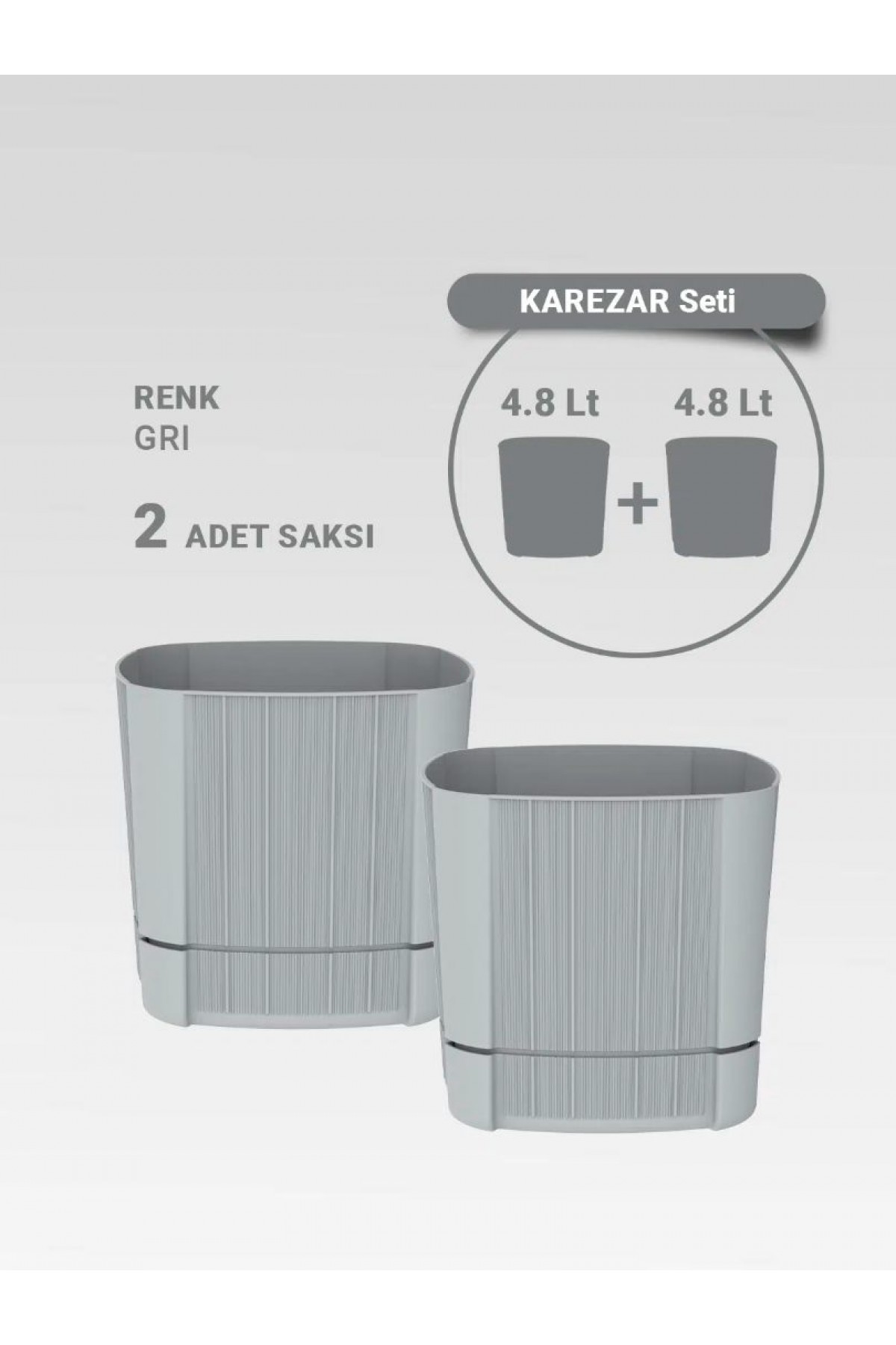 Karezar Seti Şekilli Dekoratif Plastik Saksı, Gri Renk (4.8 Litre) Karezar Seti Şekilli Dekoratif Plastik Saksı, Gri Renk (4.8 Litre)