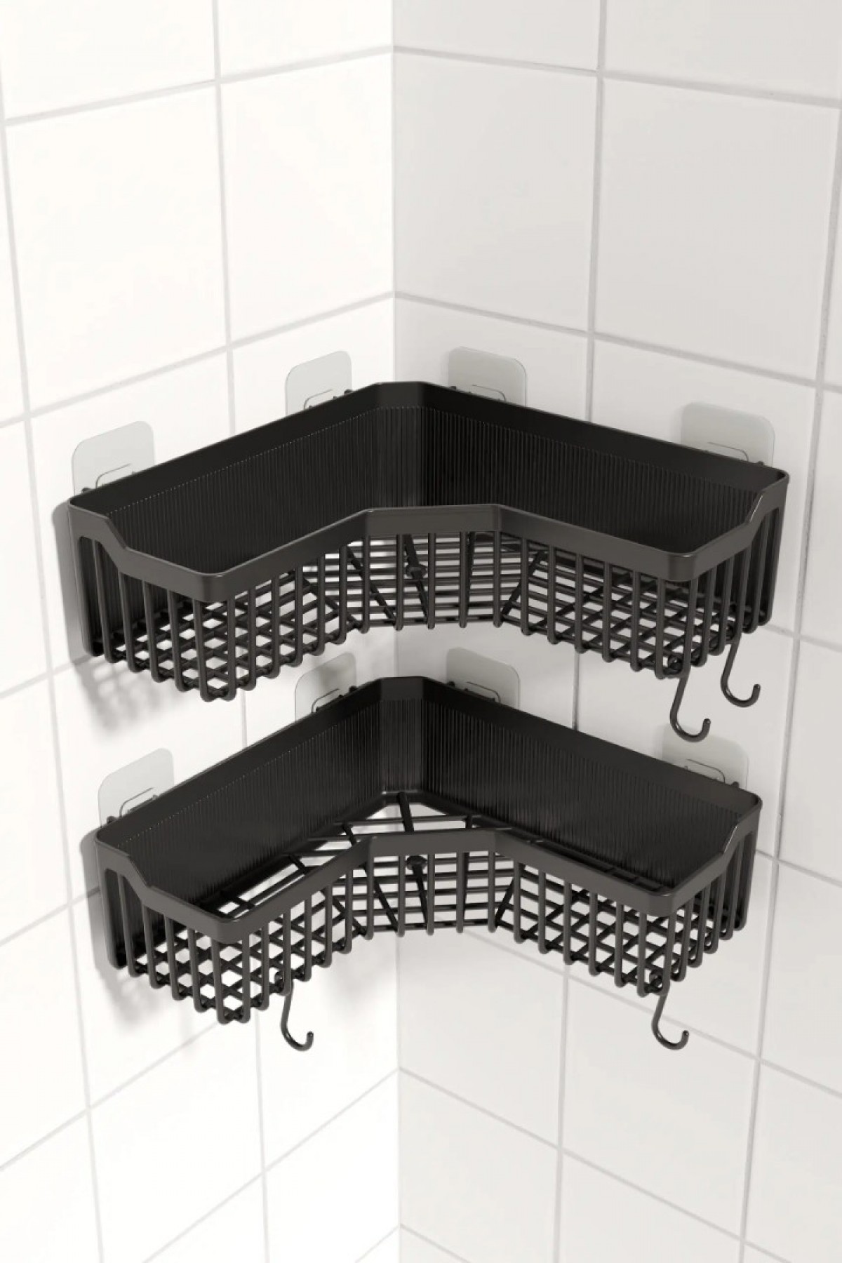 Banyor Yapışkanlı Banyo Köşeliği Rafı 2’li Banyo Düzenleyici Duvar Duş Rafı Banyo Köşe Şampuanlık Siyah