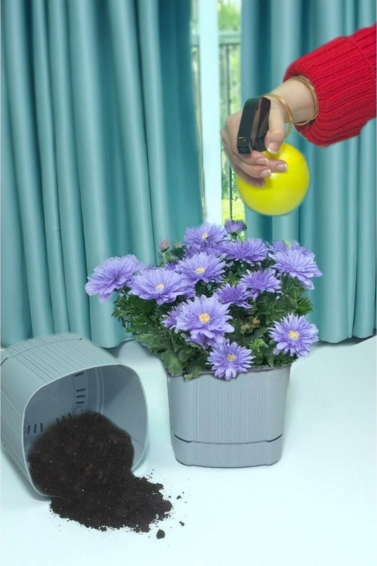 Karezar Seti – 2 Adet Kare Şekilli Küçük Saksı, Gri Renk (1.3 Litre)