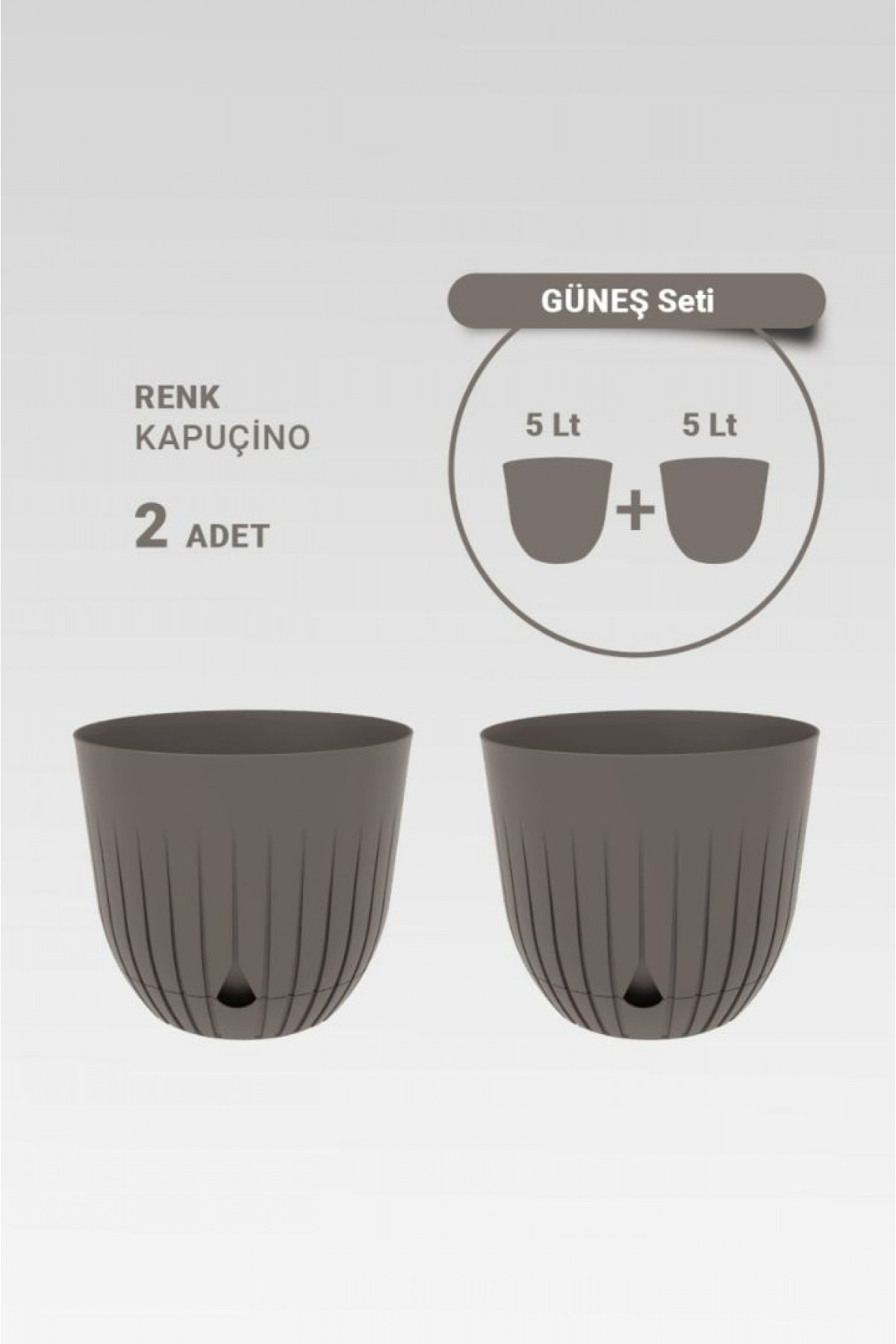 2 Adet 5 Litre Dekoratif Plastik Saksı Seti