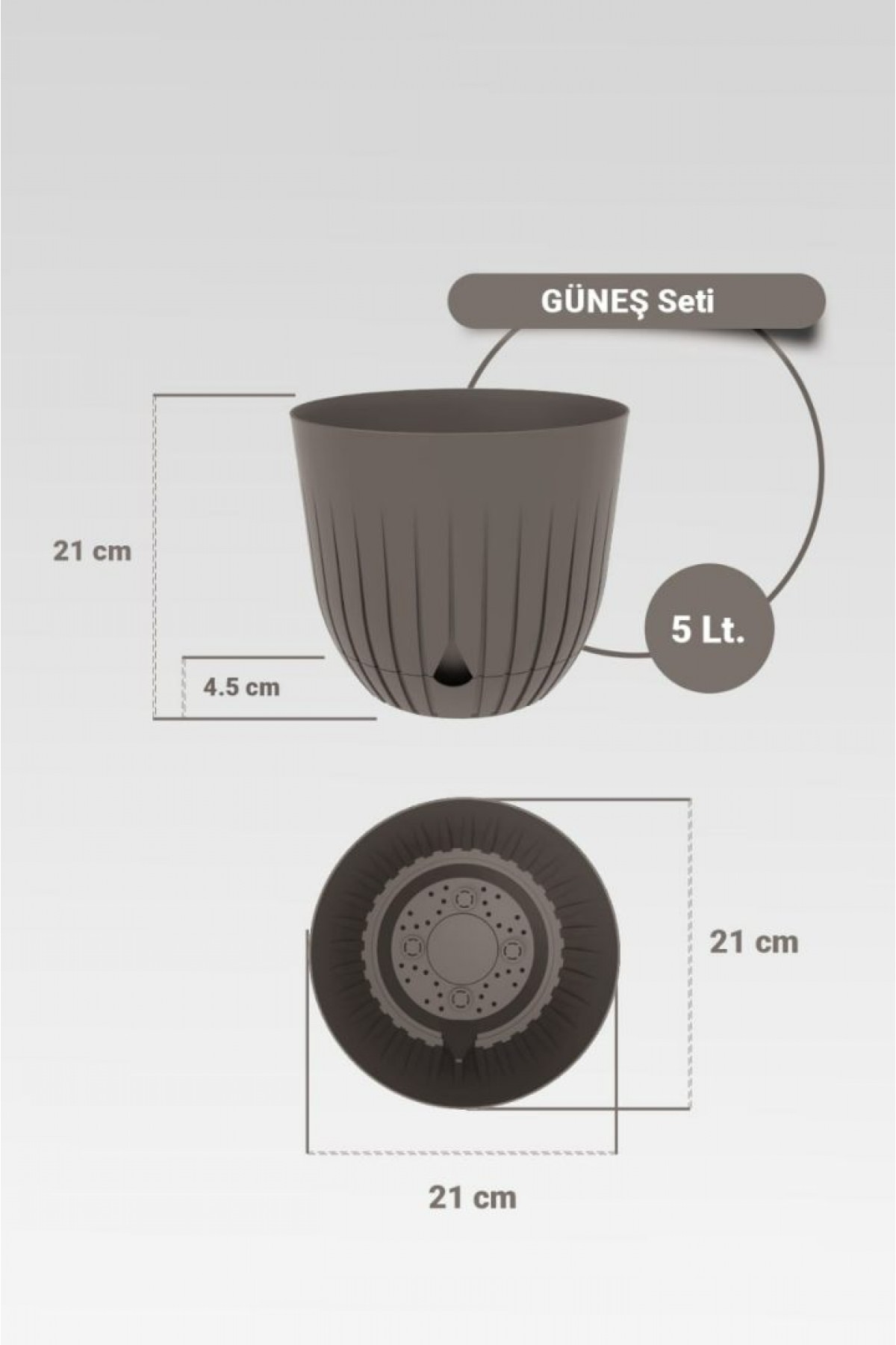 2 Adet 5 Litre Ve 2 Adet 2.2 Litre Dekoratif Plastik Saksı Seti kapuçino rengi