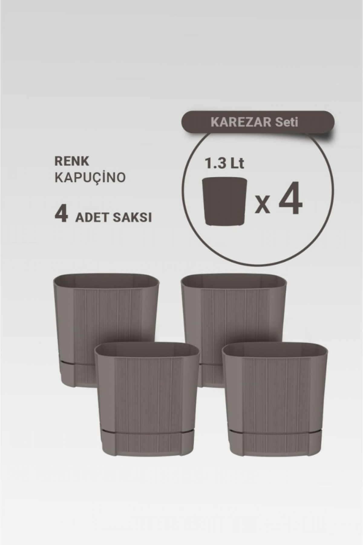 Karezar Seti – 4 Adet Kare Şekilli Küçük Saksı, Kapuçino Renk (1.3 Litre) – Duplicate