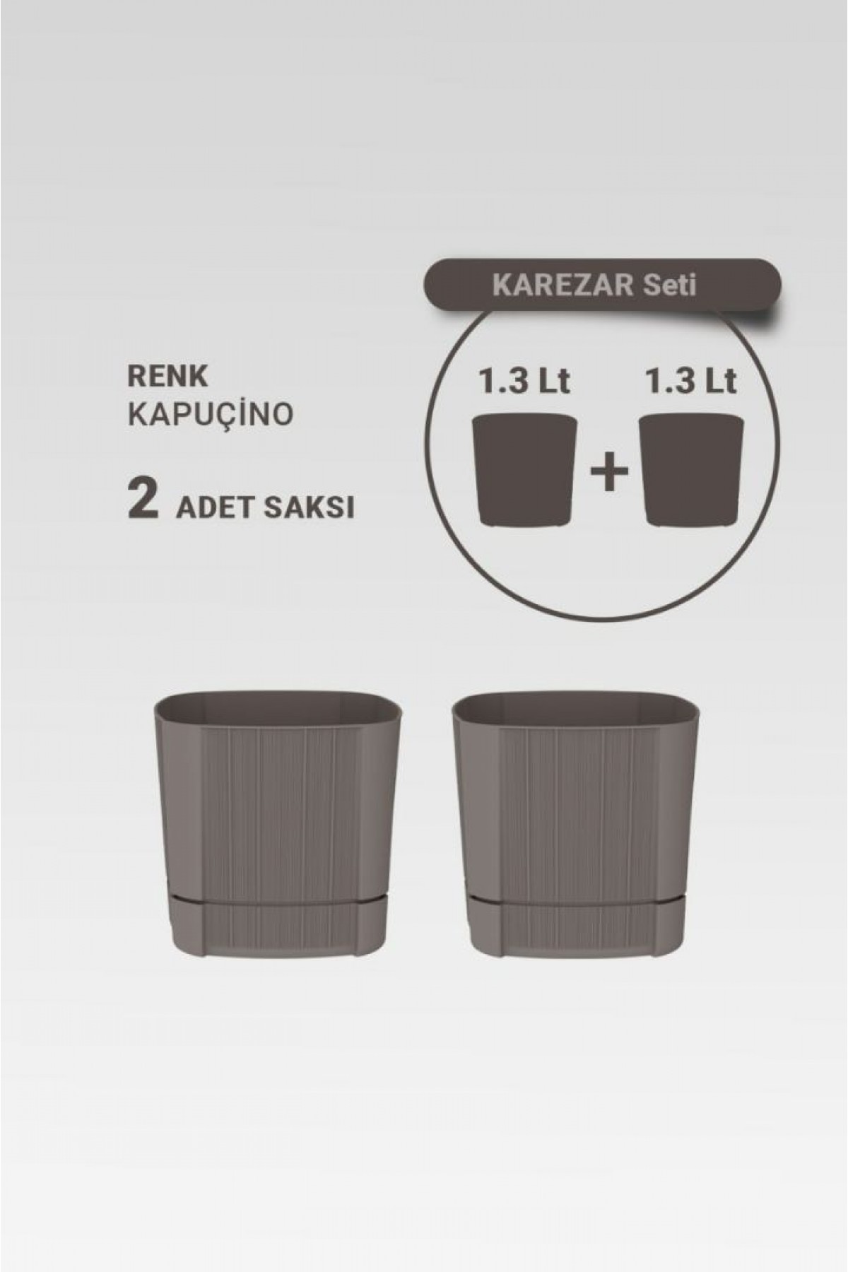 Karezar Seti – 2 Adet Kare Şekilli Küçük Saksı, Kapuçino Renk (1.3 Litre)