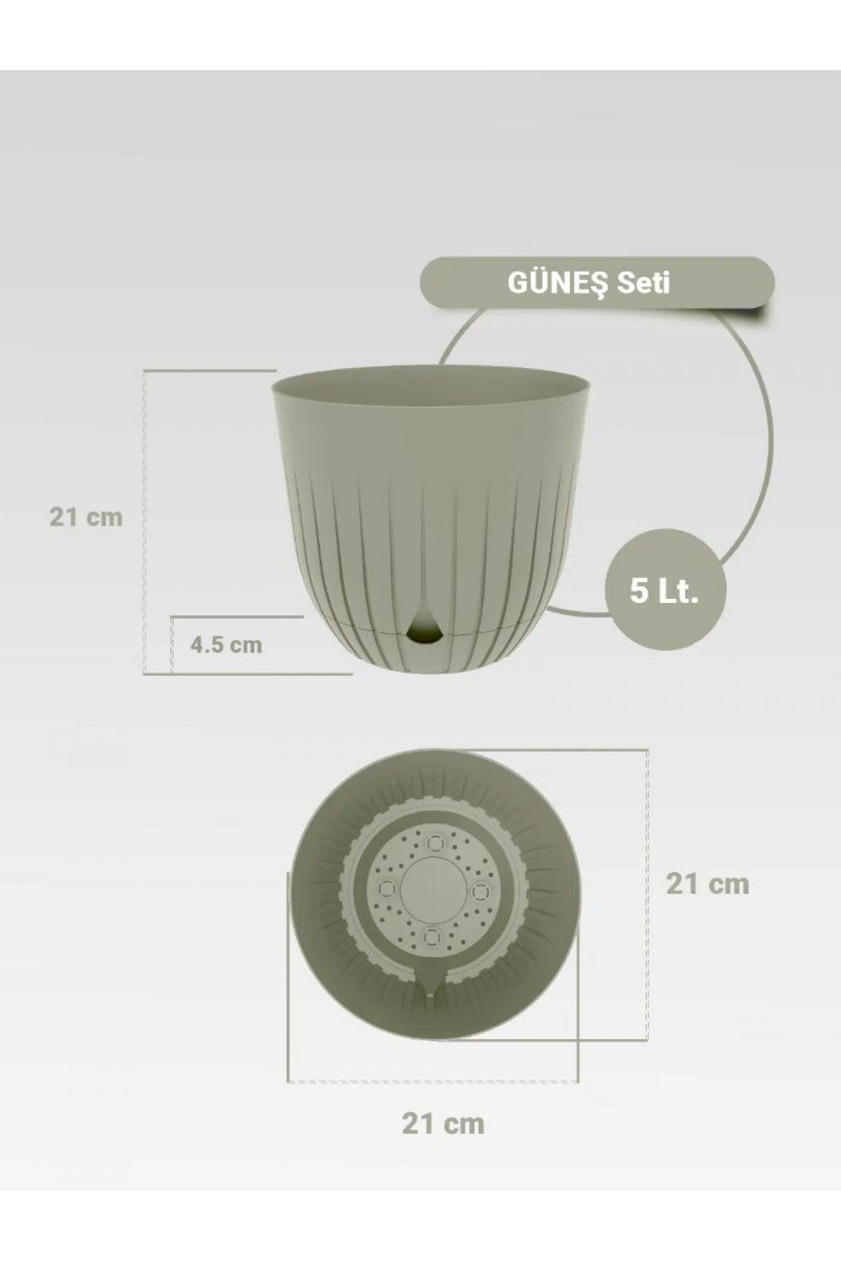6 Adet Dekoratif Plastik Saksı Seti (2x 5 Litre, 2x 2.2 Litre, 2x 1.1 Litre), Krem Rengi