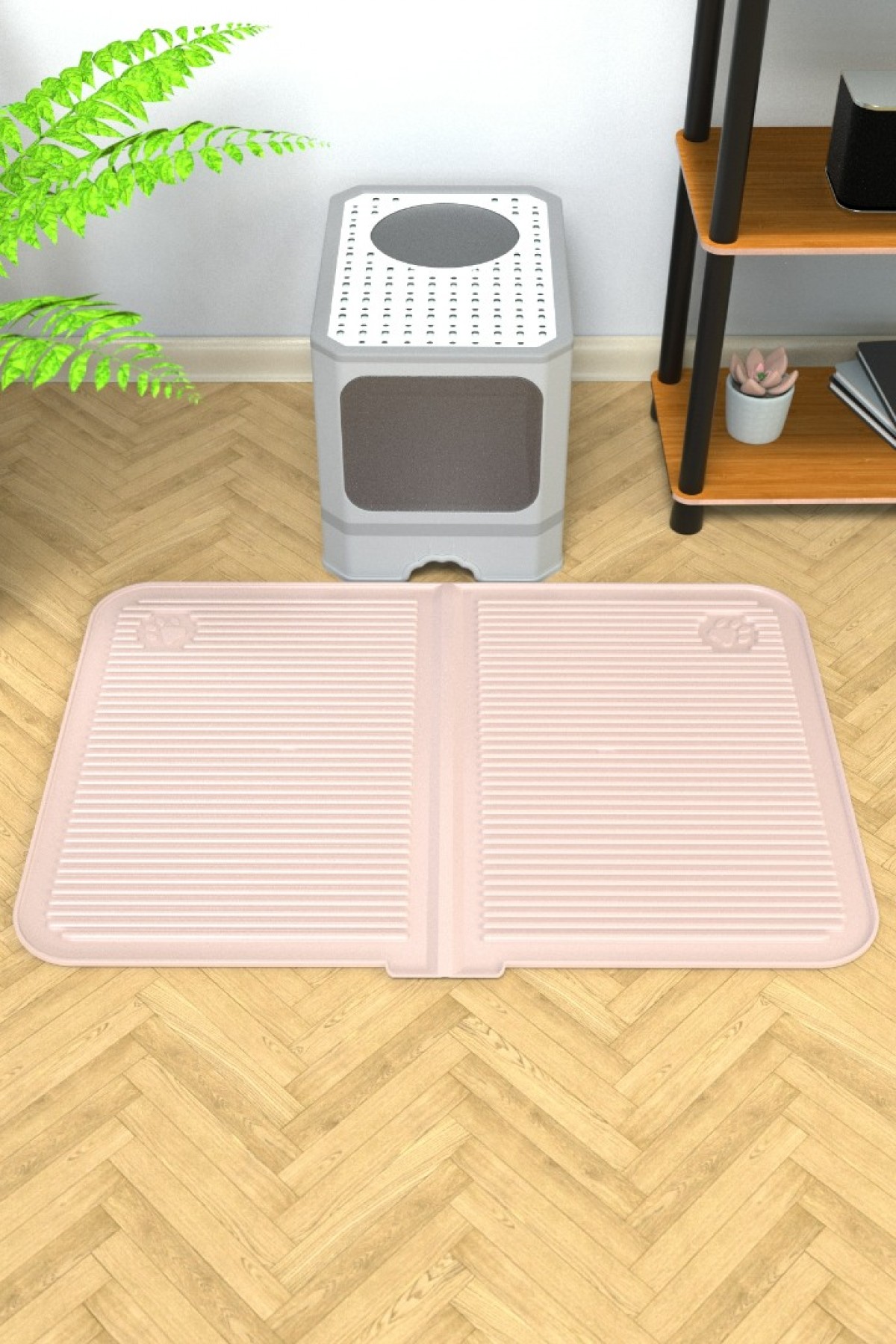 Silikon Kum Ve Mama Matı Havuzlu Yıkanabilir Kedi Tuvaleti Önü Kedi Kumu Paspası Büyük Boy 40×60 Pembe