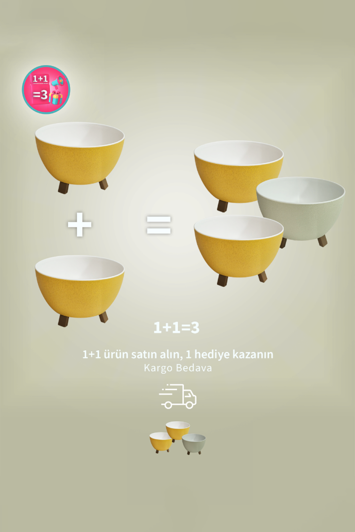 1 Polo Saksı (3,6 lt) + 1  Polo Saksı (3,6 lt) = 3 Polo Saksı (3,6 lt)