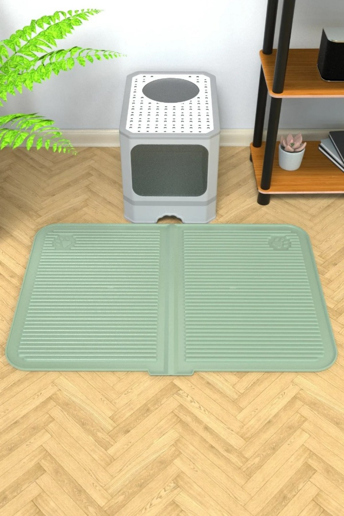 Silikon Kum Ve Mama Matı Havuzlu Yıkanabilir Kedi Tuvaleti Önü Kedi Kumu Paspası Büyük Boy 40x60