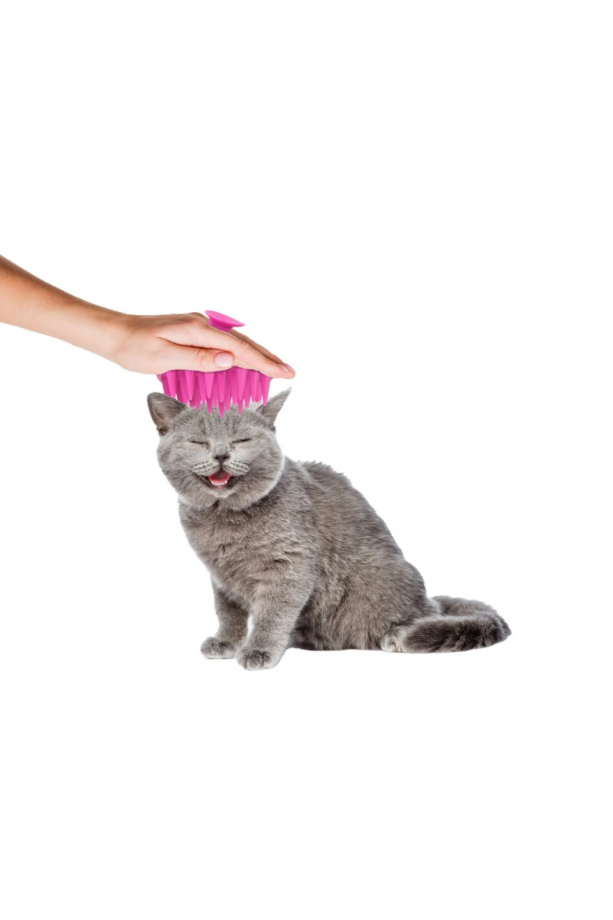 Yumuşak Silikon Uçlu Kedi Köpek Kaşıma Yıkama Fırçası Tarağı Vantuzlu Pembe