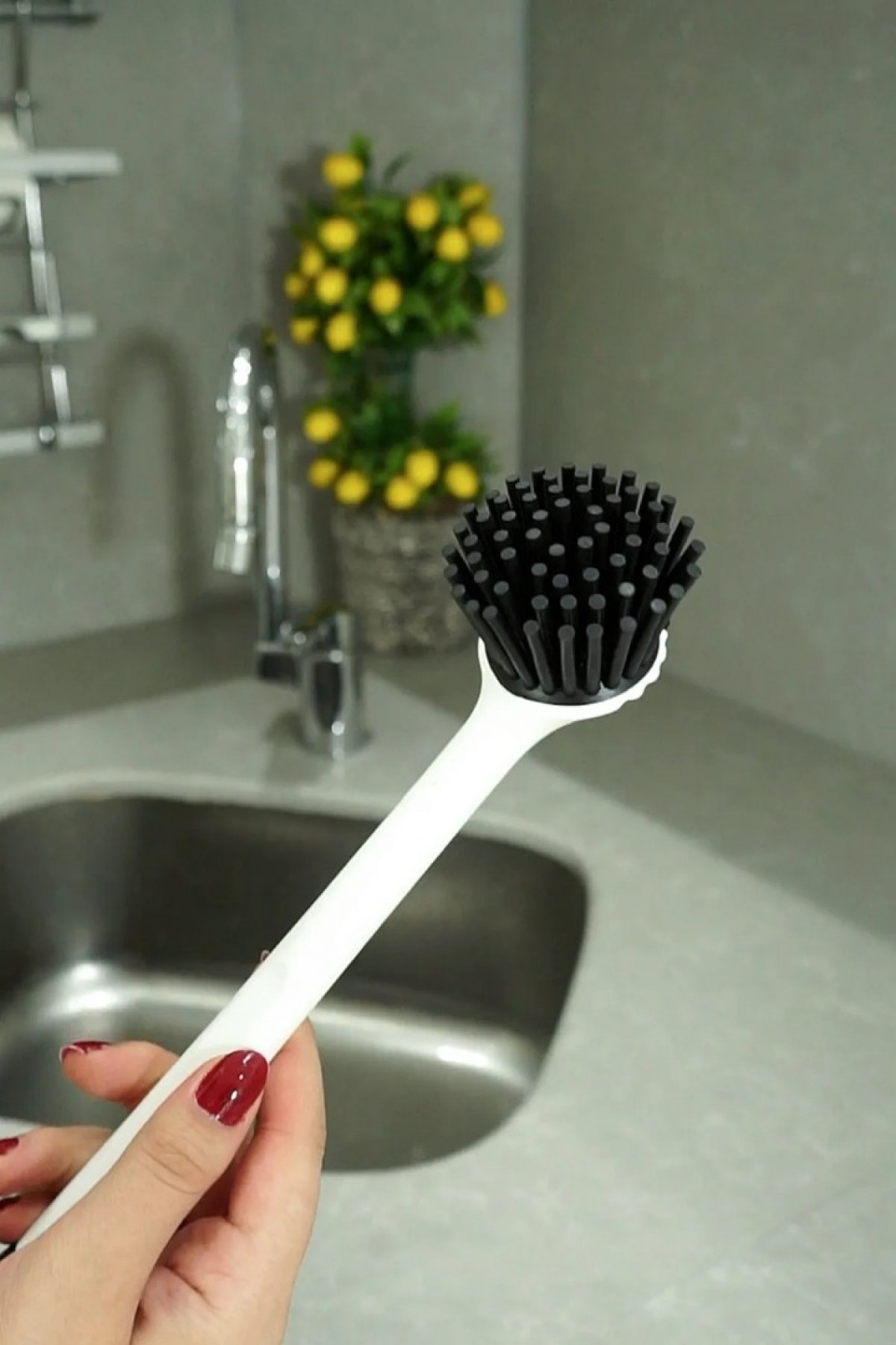 2 adet Vantuzlu Mutfak Banyo Tezgah Üstü Silikon Bulaşık Yıkama Lavabo Temizleme Tezgah Fırçası
