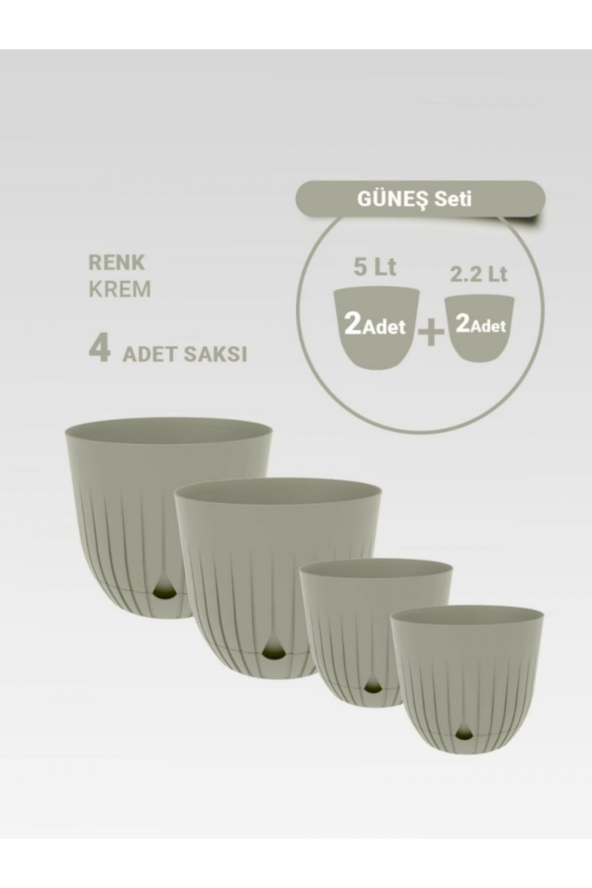 2 Adet 5 Litre ve 2 Adet 2.2 Litre Dekoratif Plastik Saksı Seti