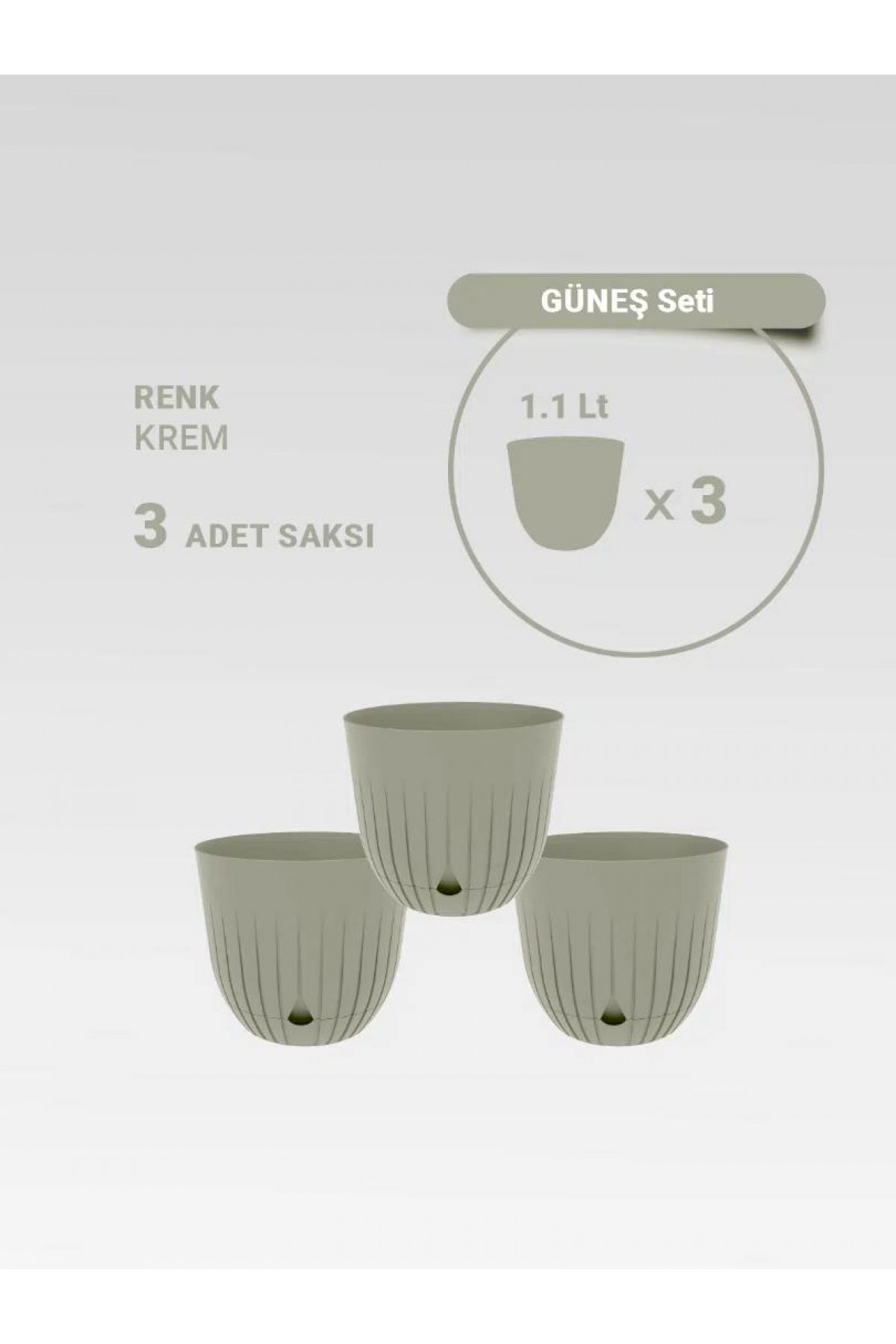 3 Adet Dekoratif Plastik Saksı Seti, Krem Rengi 3 Adet Dekoratif Plastik Saksı Seti, Krem Rengi